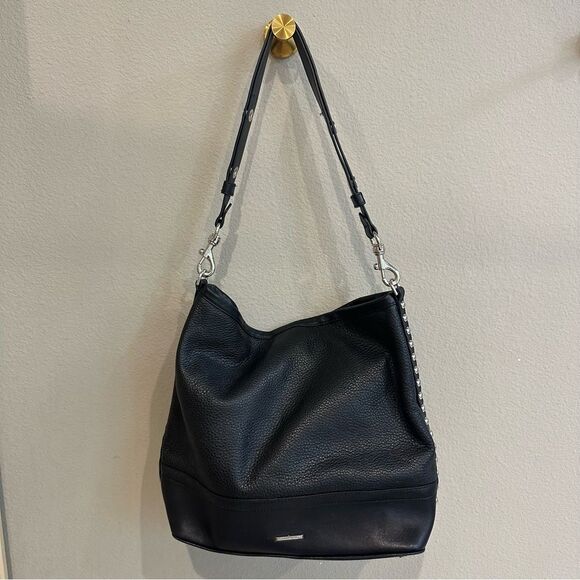 Rebecca Minkoff | Blythe Black leather Silver-stud hobo satchel bag crossbody - Picture 2 of 10
